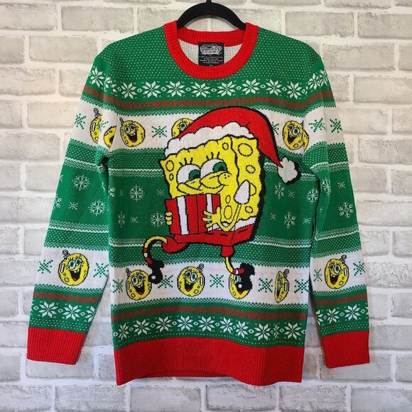 Nickelodeon SpongeBob SquarePants Ugly Christmas Sweater Mens Size Small Green - Picture 7 of 7